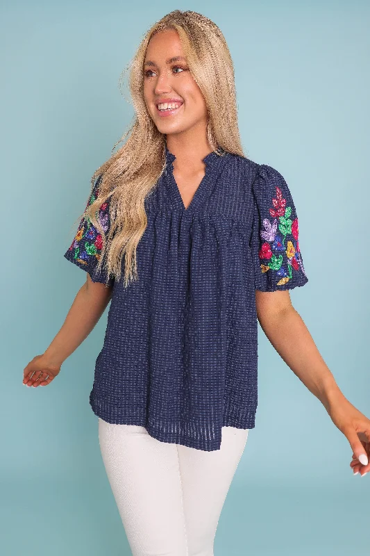 Exclusive Offer RESTOCK: Blossoming Into More Blouse-Navy
