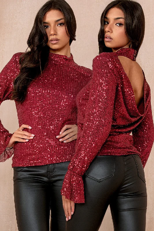 Extra Discount Haylee Burgundy Sequin Top