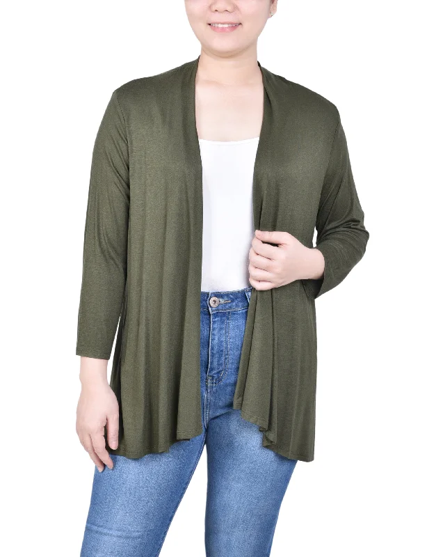 Unwind with Weekend Discounts Petite 3/4 Sleeve Solid Cardigan