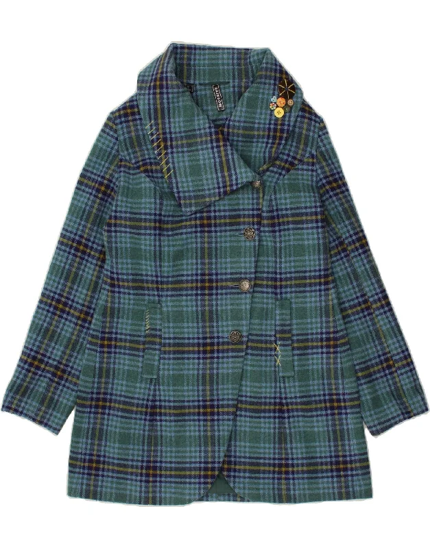 Great Deals RAINBOW Womens Overcoat IT 42 Medium Blue Check Polyester