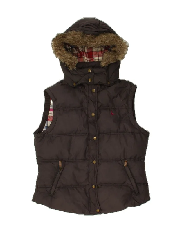 Hot Deal JACK WILLS Womens Hooded Padded Gilet UK 14 Large Grey Nylon