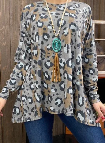 Epic Deals Dark Gray Leopard Blouse