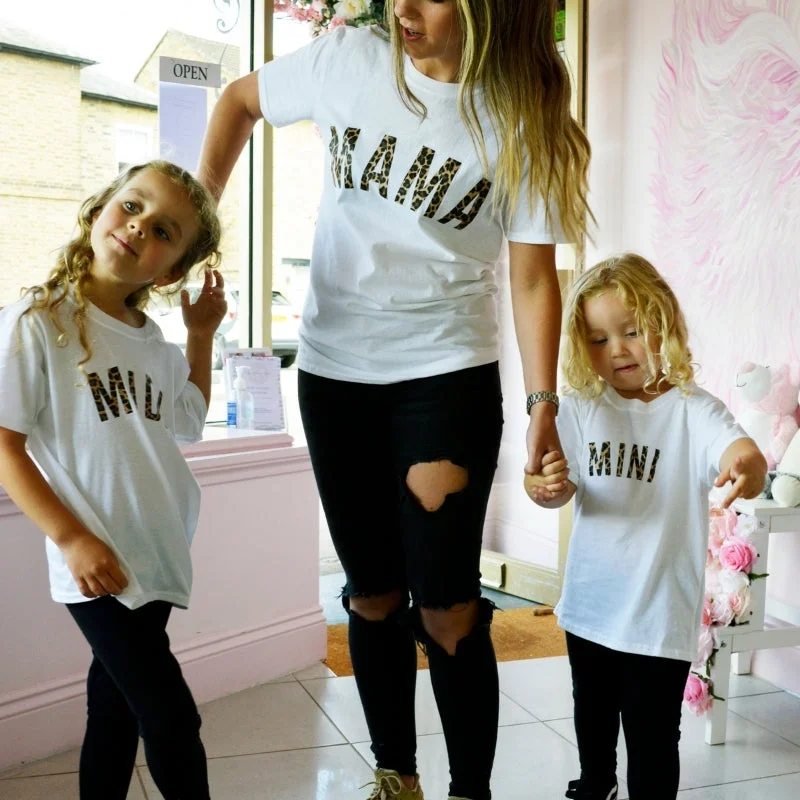 Can't Beat Mama, Midi & Mini Leopard Matching White T-Shirts