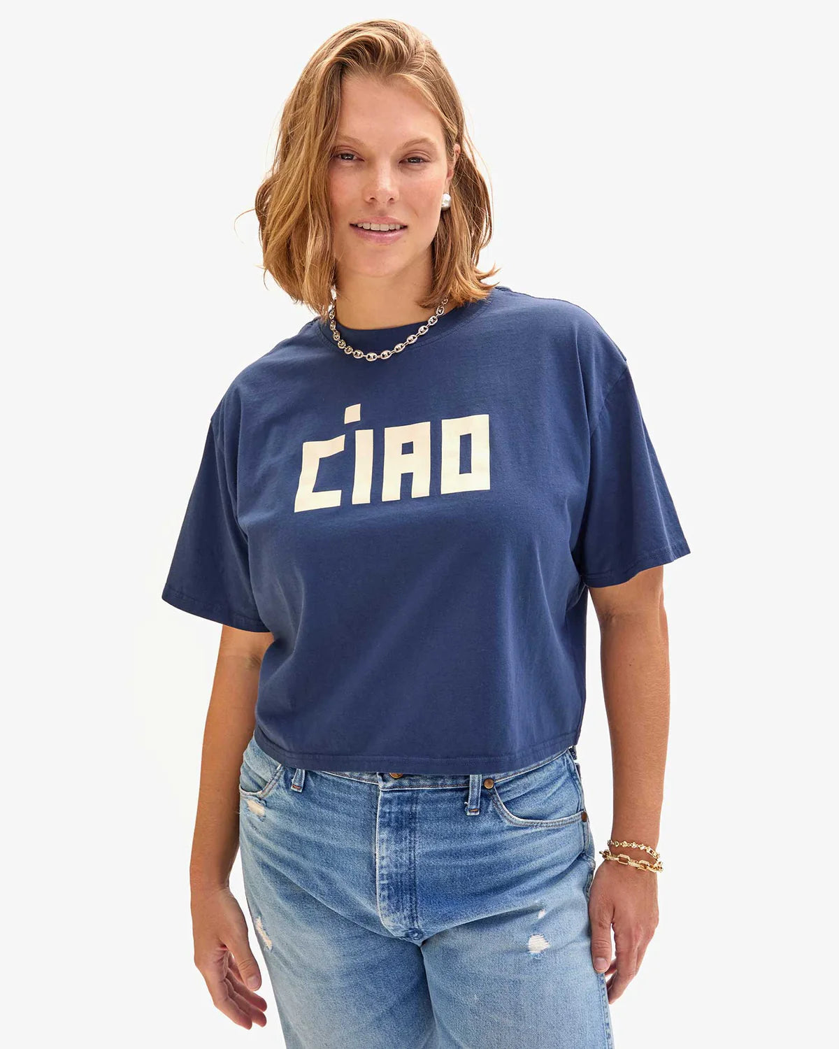 Weekend Bargains to Enjoy Le Carre Tee ~ Navy w/ Cream Block Ciao