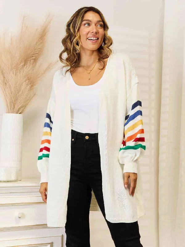 Today’s Deal Striped Open Front Dropped Shoulder Cardigan
