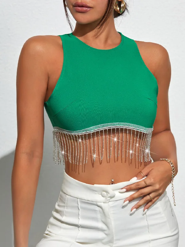 Instant Savings Fringe Hem Round Neck Tank
