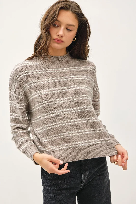 Weekend Bargains to Indulge In Ribbed Knit Double Stripe Mock Neck Sweater