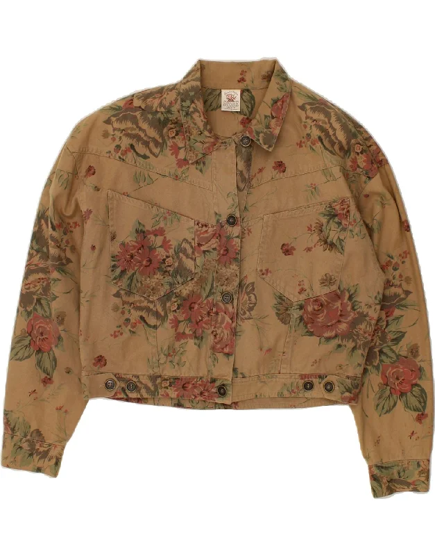 Price Cut VINTAGE Womens Crop Bomber Jacket US 12 Large Brown Floral Cotton
