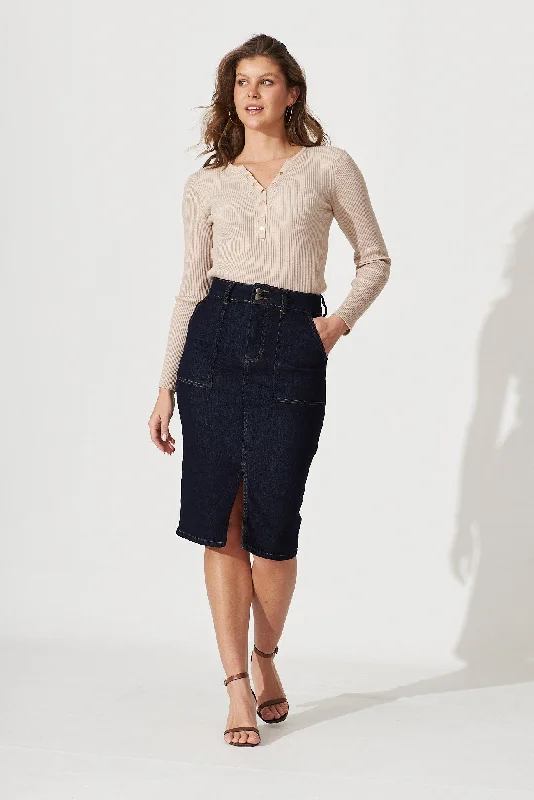 Weekend Discounts to Grab Sun Kiss Denim Skirt In Dark Blue