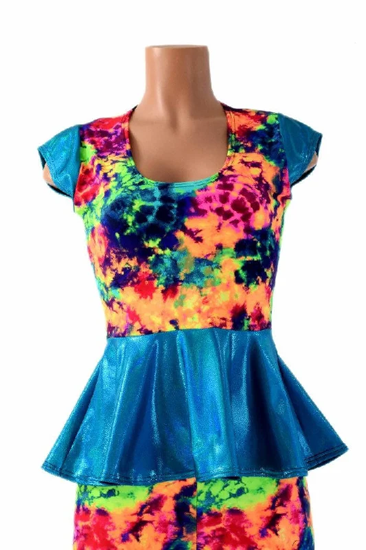 Deal Alert Cap Sleeve Scoop Neck Peplum Top
