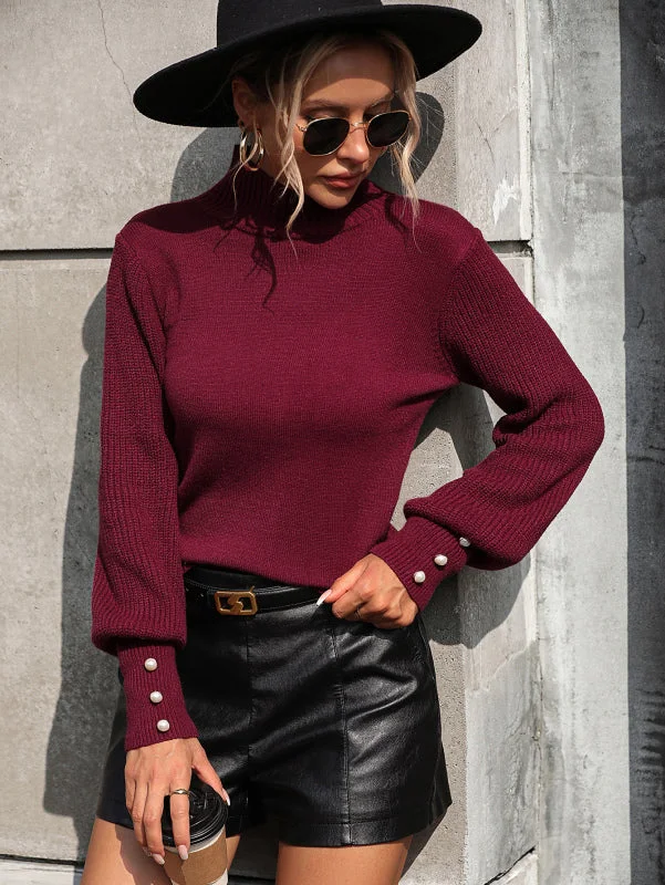 Can't Beat Women's Knitted Turtleneck Jumper With Beaded Sleeve Detail