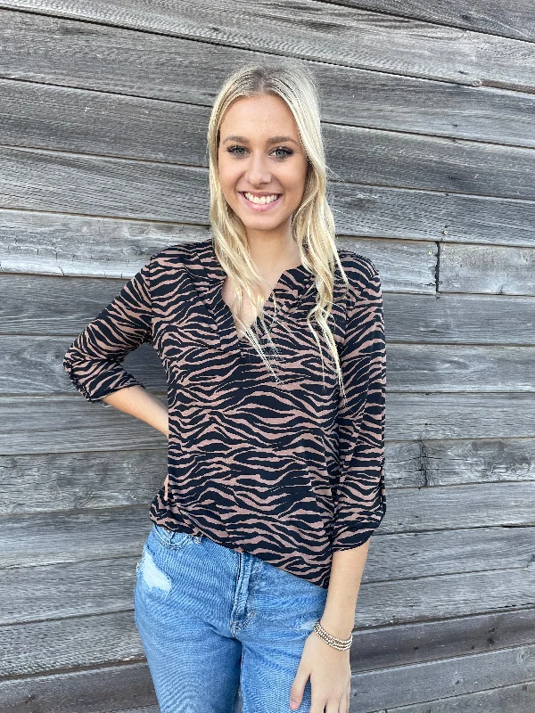 Weekend Deals That Impress Mocha Zebra Blouse