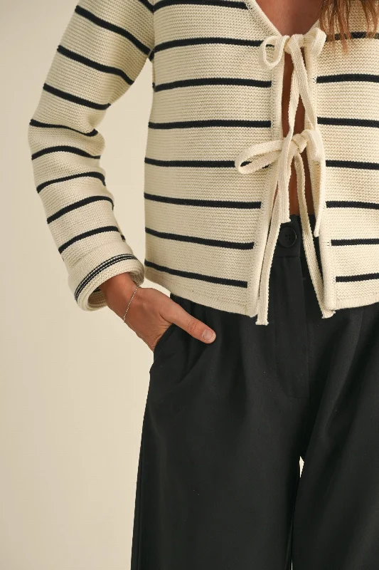 Weekend Shopping Extravaganza Paige Long Sleeve Striped Tied Front Cardigan Sweater