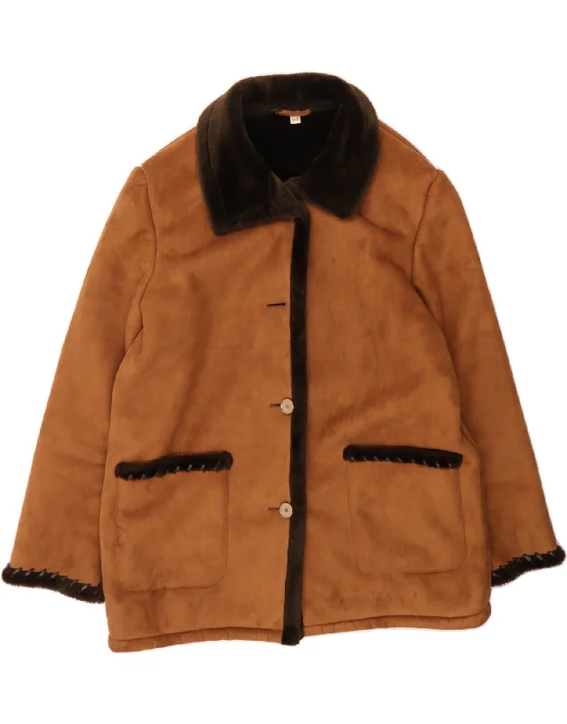 Quick Deals VINTAGE Womens Sherpa Overcoat UK 22 3XL Brown Polyester
