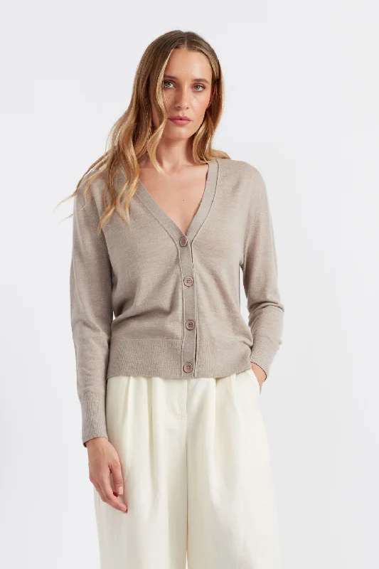 Reduced Prices Taupe Pure Merino Cardigan