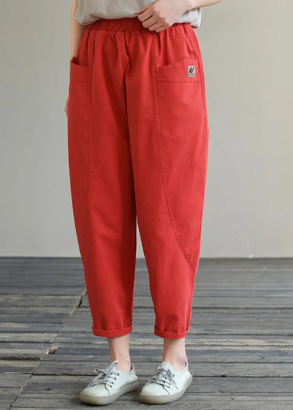Weekend Savings Sensation Natural Red Pockets Elastic Waist Cotton Crop Pants Fall