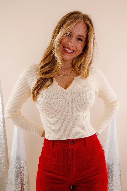 Steals and Deals Opening Up Ribbed Top-Ivory