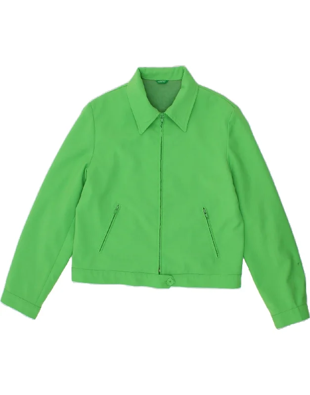 Closeout Sale BENETTON Womens Bomber Jacket UK 14 Medium Green Polyester