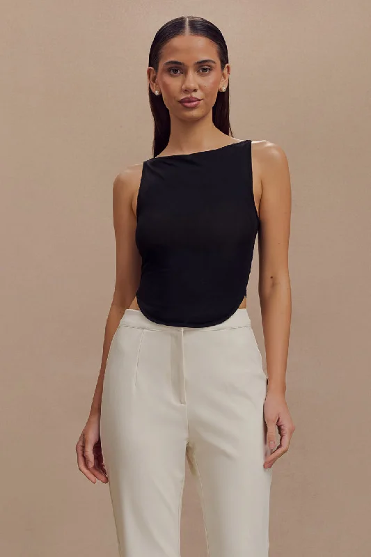 Act Now Marla Boat Neck Sheer Mesh Top - Black
