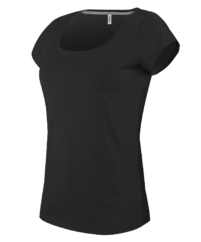 Super Sale Ladies boat neck short-sleeved T-shirt | Black