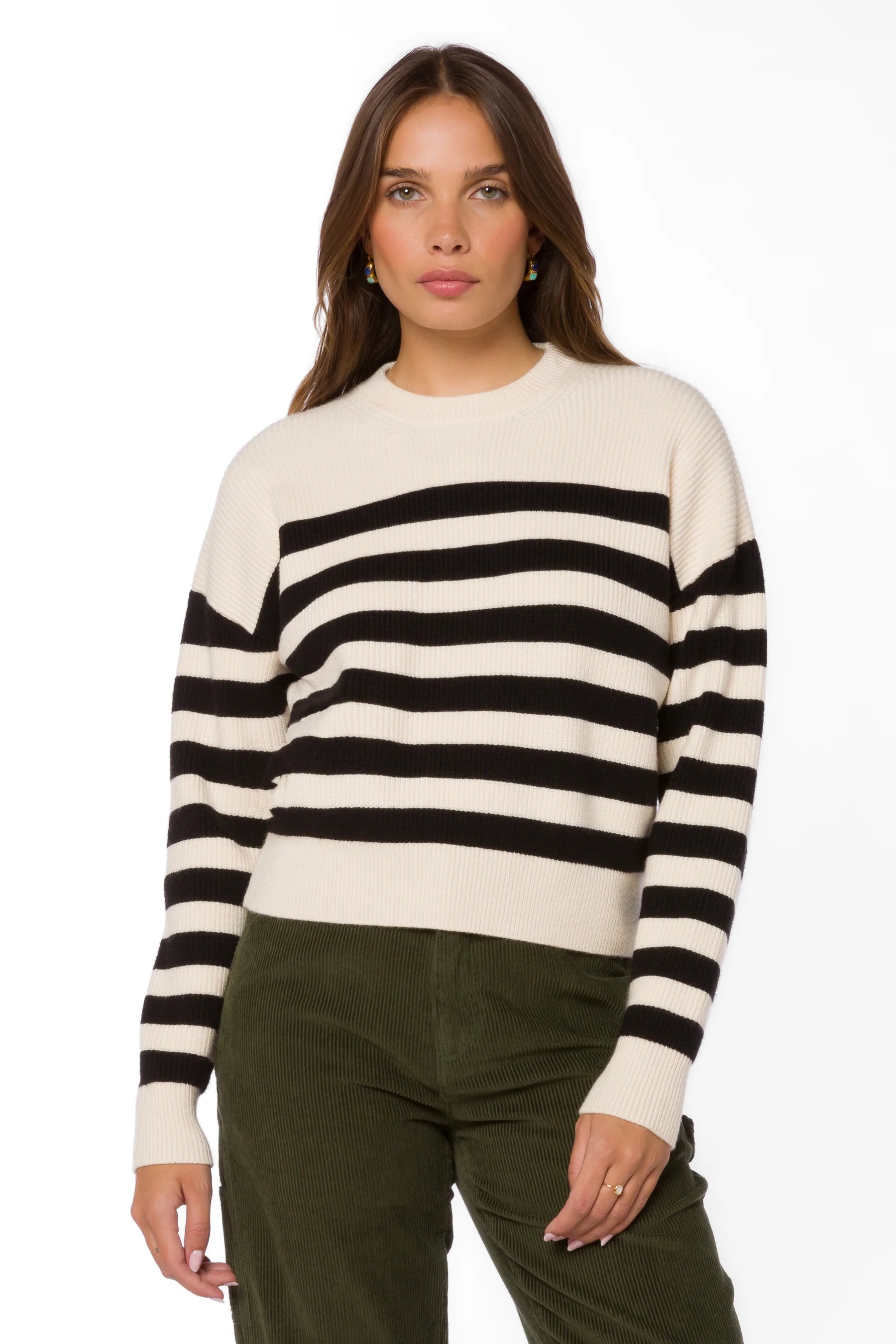 Weekend Offers That Sizzle Darrell Ivory Black Stripe Sweater by Velvet Heart