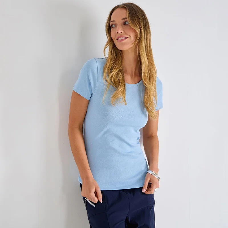 Deal Mania Ladies Chambray Blue Crew Neck T-Shirt