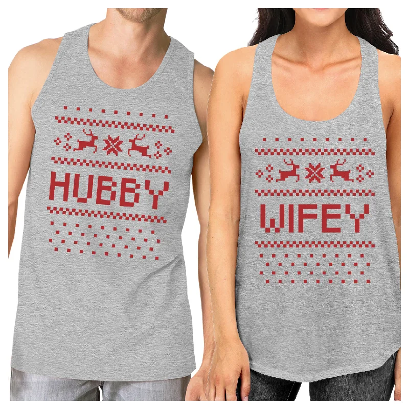 Mega Sale Pixel Nordic Hubby And Wifey Matching Couple Grey Tank Tops