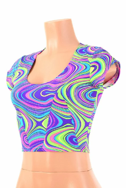 Weekend Discounts to Delight Glow Worm Cap Sleeve Crop Top