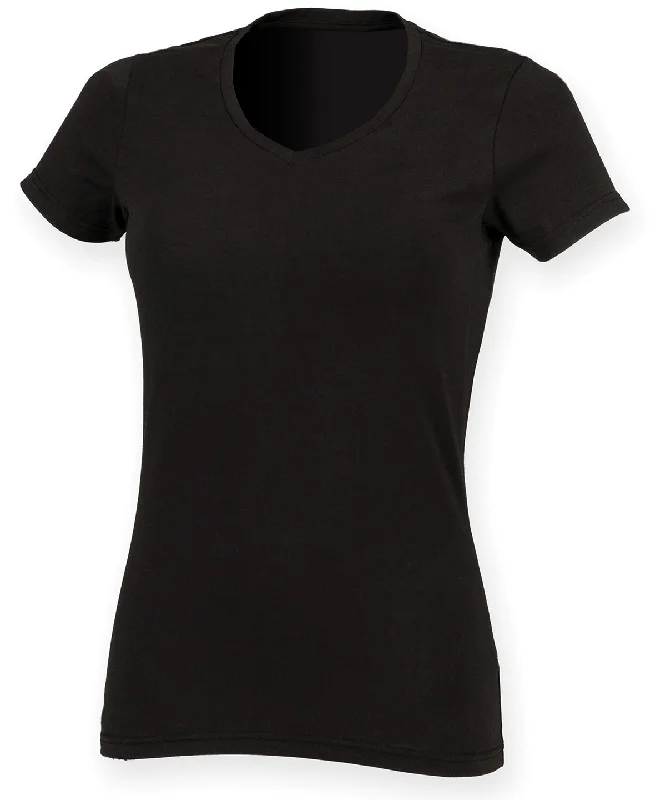 Weekend Discounts to Grab Feel good womens stretch v-neck t-shirt | Black