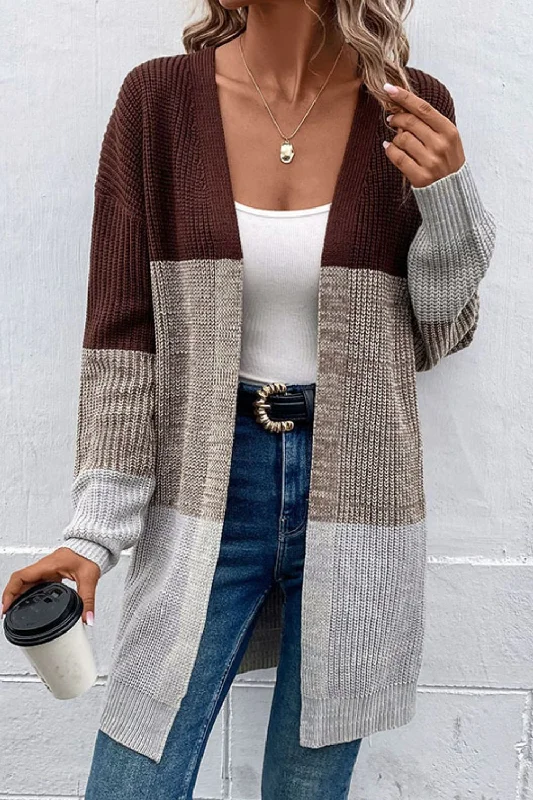 Epic Deals Color Block Open Front Rib-Knit Longline Cardigan
