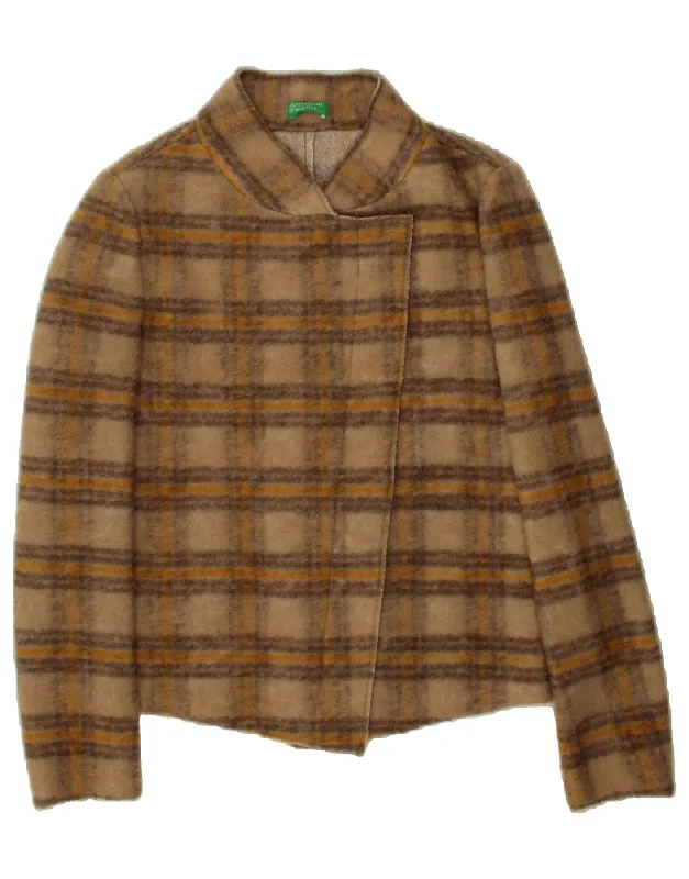 Inventory Reduction BENETTON Womens Blazer Jacket UK 12 Medium Brown Check Polyester Inventory Reduction BENETTON Womens Blazer Jacket UK 12 Medium Brown Check Polyester