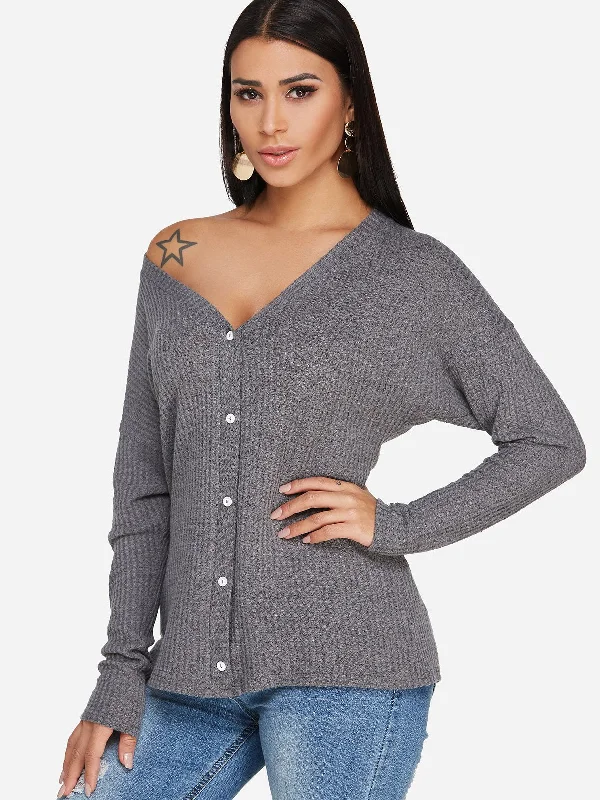 Flash Deal Custom Long Sleeve Fashion V-Neck Grey T-Shirts
