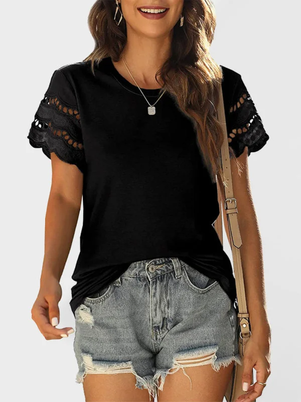 Reduced Price Women's Solid Colour Embroidered Cut Out Sleeve Detail Top