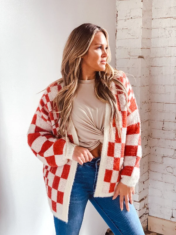 Year-End Sale Cozy Time Checked Cardigan