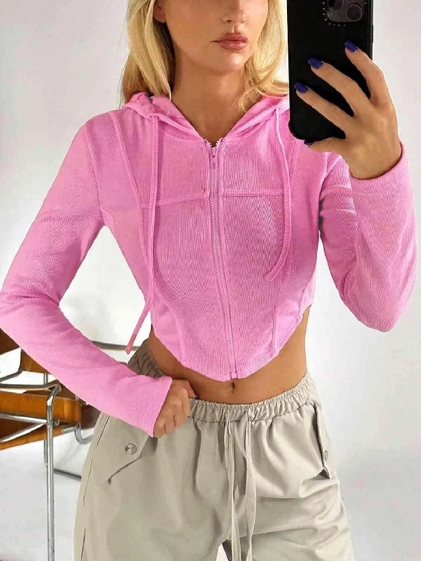 Shop Now Drawstring Long Sleeve Cropped Hoodie