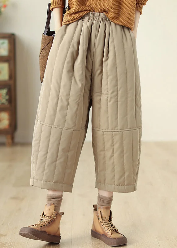 Unwind with Weekend Discounts Casual Khaki Pockets Elastic Waist Fine Cotton Filled Crop Pants Winter Unwind with Weekend Discounts Casual Khaki Pockets Elastic Waist Fine Cotton Filled Crop Pants Winter