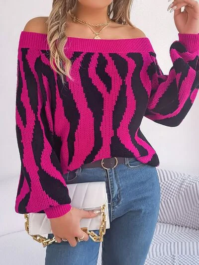 Year-End Clearance Off-Shoulder Animal Print Long Sleeve Sweater