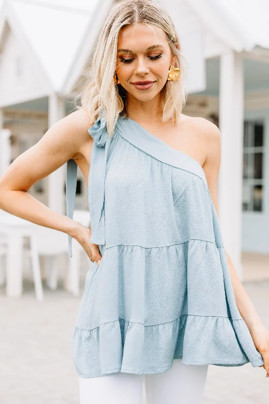 Price Rollback It's A Brand New Day Mint Blue One Shoulder Tank