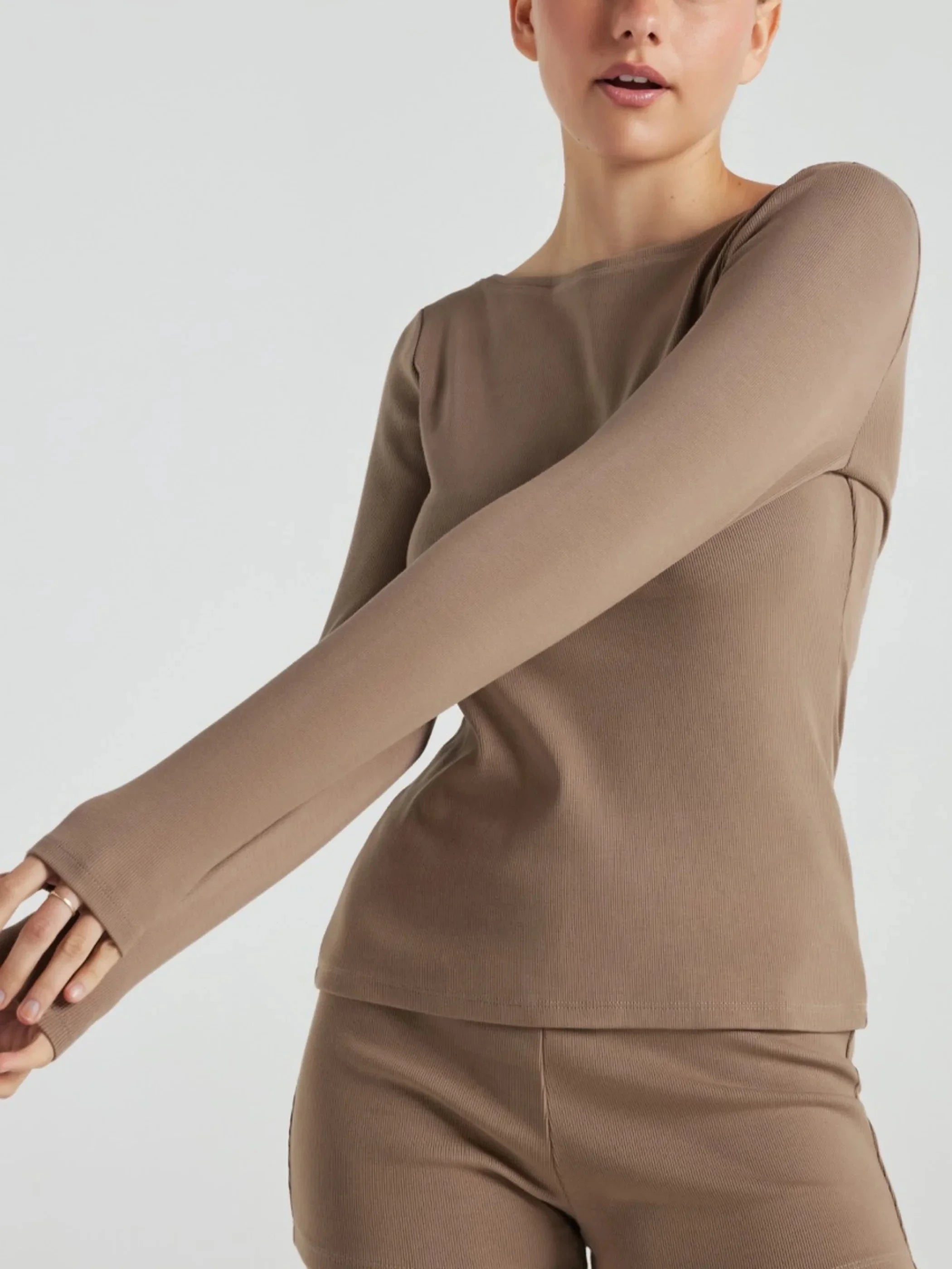 Great Deals Serene Rib Long Sleeve Top - Pine Bark