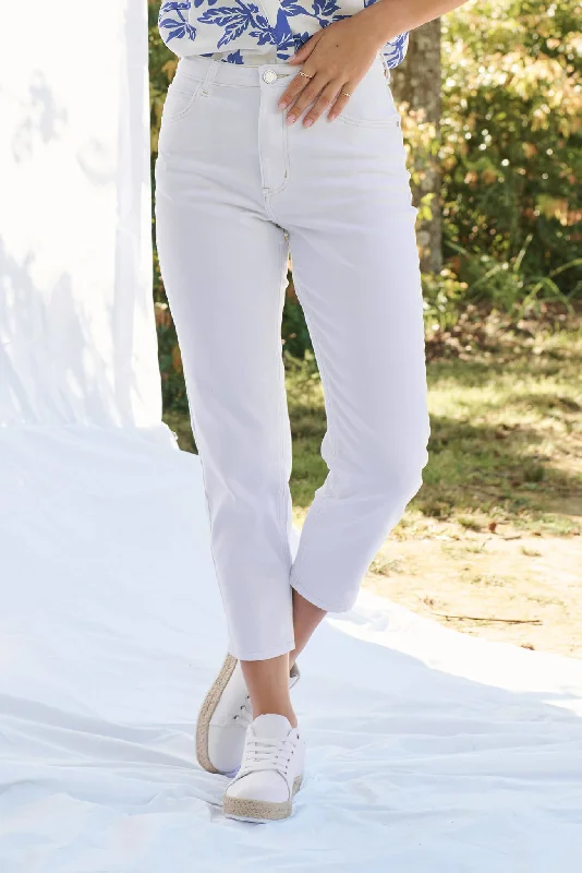 Daily Deals Delores High Rise Capri Straight Leg Jean In White Denim