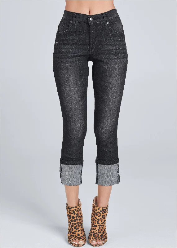 Big Savings Cropped Cuff Jeans - Black