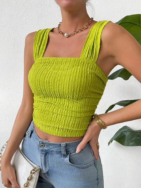 Reduced Prices Textured Square Neck Wide Strap Tank