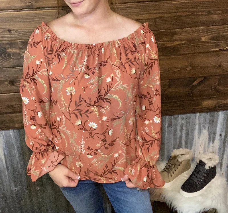 Limited Time Offer Floral Off The Shoulder - Rust