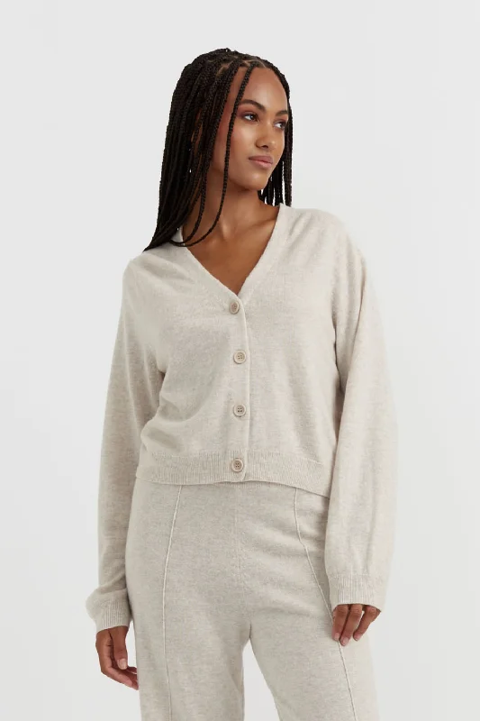 Now or Never Light-Oatmeal Wool-Cashmere Cropped Cardigan