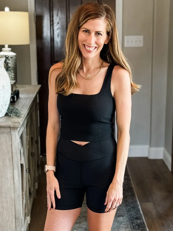 Overstock Clearance Rib Square Neck Cropped Top