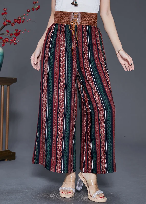 Best Bargains Modern Red Striped High Waist Chiffon Pants Fall