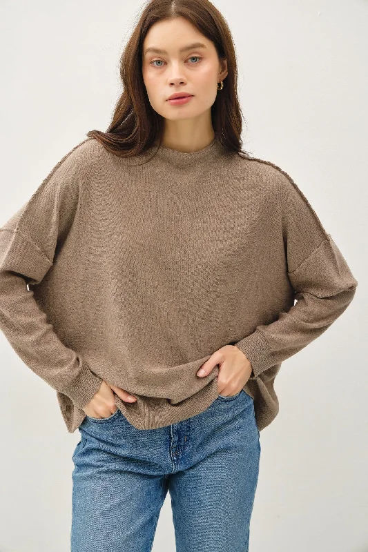 Price Cut Oversized Mock Neck Sweater with Raised Seam