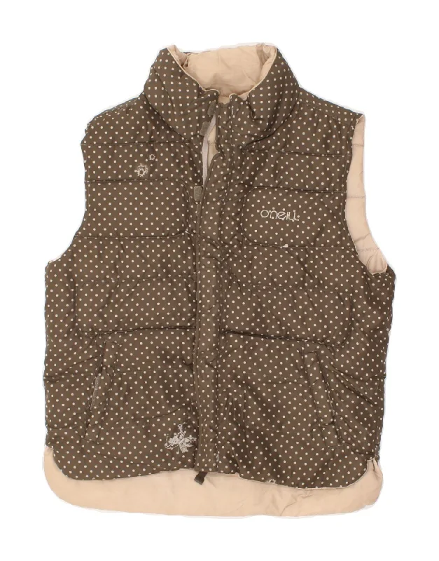 YEAR-End Sale O'NEILL Womens Reversible Padded Gilet UK 14 Medium Brown Polka Dot