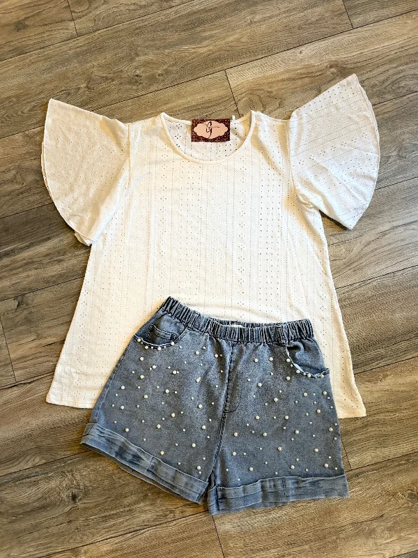 Savings Alert FLUTTER SLEEVE EYELET TOP