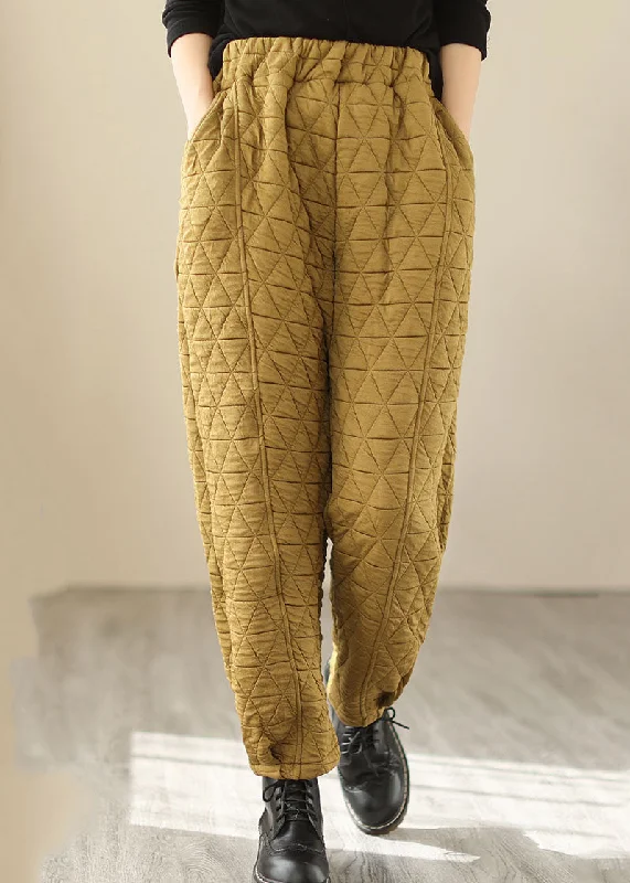 Weekend Offers That Sizzle Women Yellow Pockets Plaid Patchwork Fleece Pants Winter